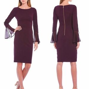 Calvin Klein Dress - Sheer Bell Sleeve Purple/Plum